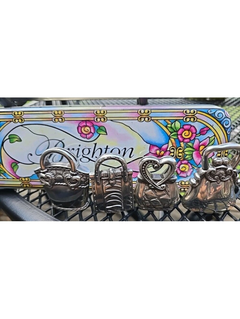 Brighton Silvertone Metal Purse Place Card Holder Set Of 4 In Box
